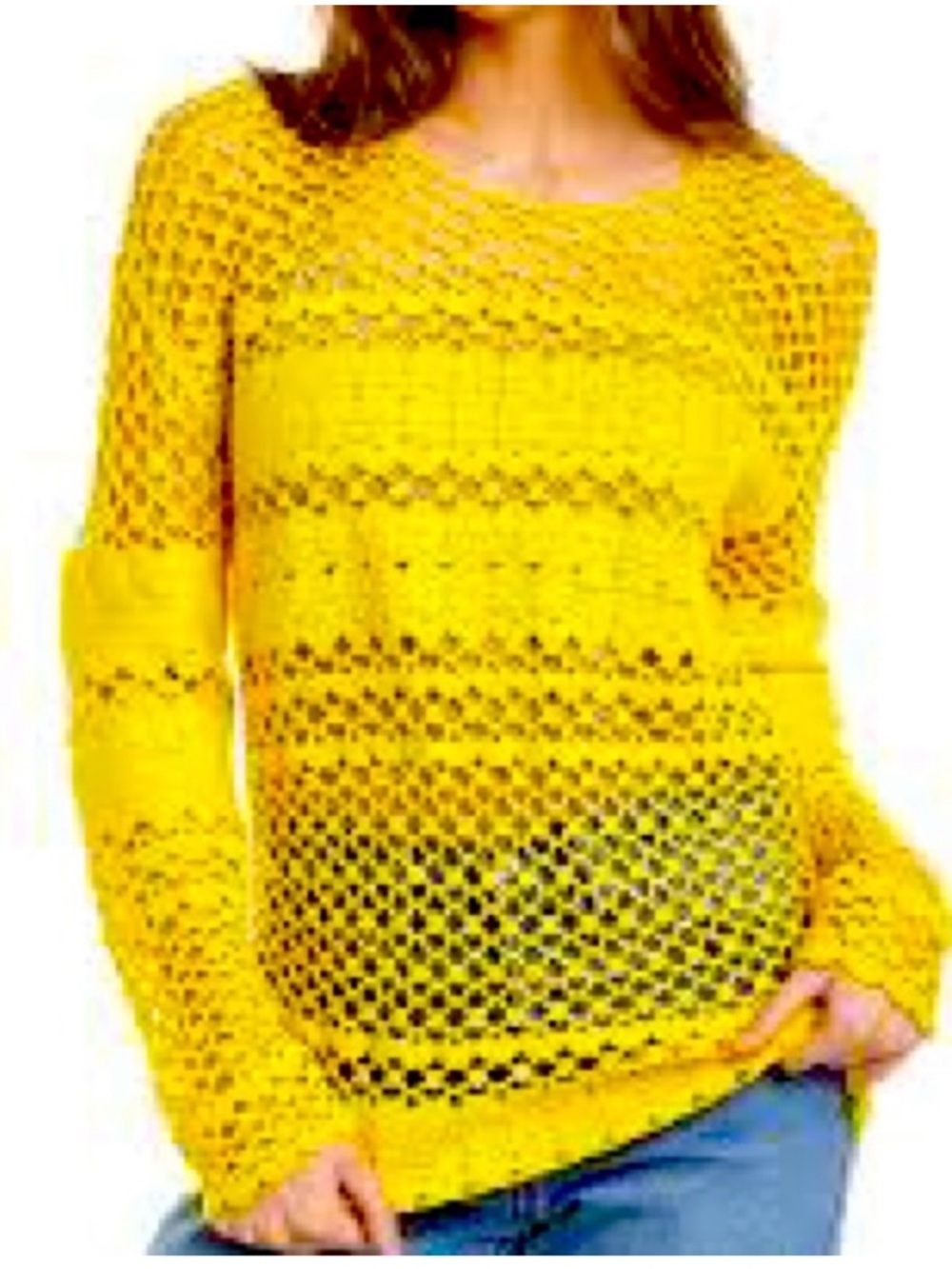 Maje Yellow Crochet Mesh Sweater Open Knit Scoop Neck Medium 2